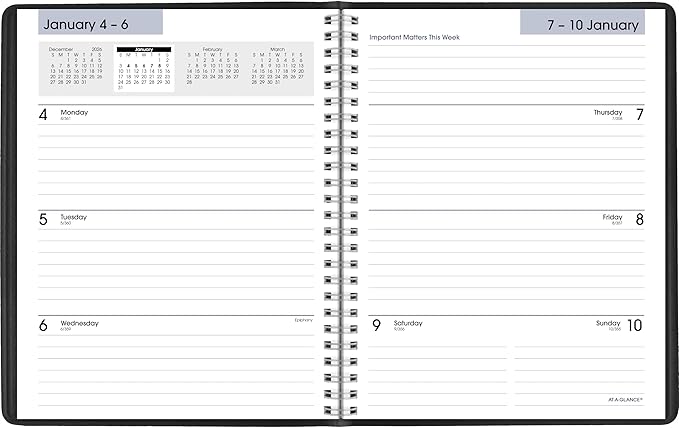 AT-A-GLANCE 2027 Planner, Weekly & Monthly, 7" x 8.75", Executive Soft Cover, DayMinder, Black (G5460027)