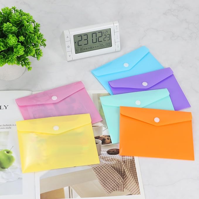 Plastic Envelopes 10 Pack Clear Document Folders，Plastic Envelopes with Snap Closure, Poly Folder File Folder for School Home Work Office Organization (9.4 * 6.7 inch)