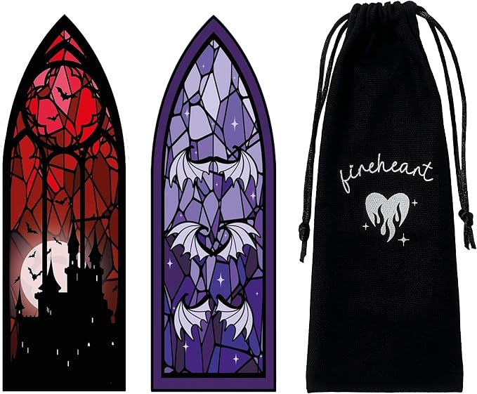 Stained Glass Style Acrylic Bookmarks Set of 2 Fantasy Inspired Transparent Bookmarks Featuring Blood Moon Castle and Shadowwing Designs