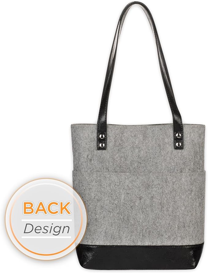 Christian Art Gifts Felt and Faux Leather Bible Tote for Women: Metal Jeremiah 29:11 Badge, Pockets and Magnetic Button Closure, Black and Gray, One Size Carry Bag for Books, Supplies and Shopping