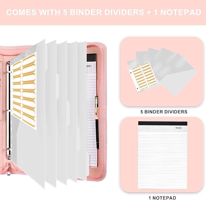 Leathario Portfolio Binder, Includes 5 Folder Index Dividers, 13 Inch Tablets Organizer with Handle, Vegan Leather A4 Padfolio, Multi-Pocket Notepad Business Planner Professional Document