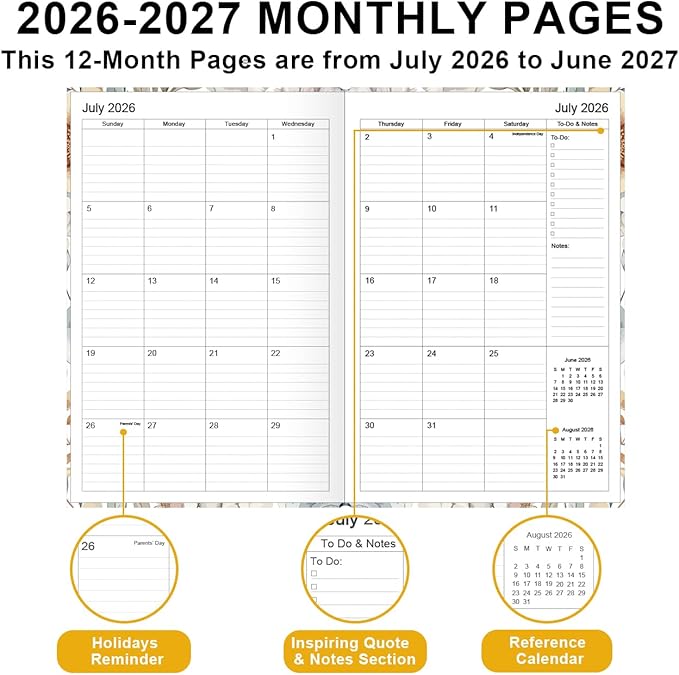 Planner 2026-2027 - 5.8" × 8.3" Weekly & Monthly Planner from July 2026 to June 2027, Large Planners 2026-2027 with Perfect Organizer, Hardcover, Inner Pocket, Colorful Large Flower