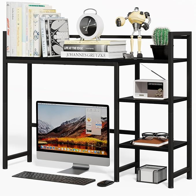38.6" Book Shelf with 3 Tier Open Shelves Bookshelf and Desk Shelfs to Combined for Computer Desks, Desk Hutch for Top of Desk, Bookcase for Dorm or Office, Adjustable Desktop Shelf, Black