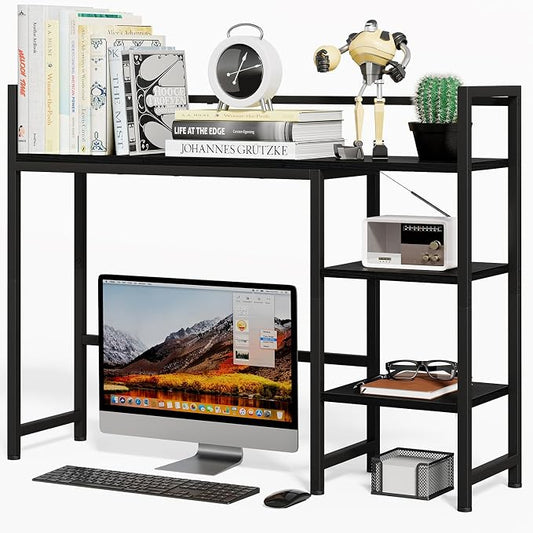 38.6" Book Shelf with 3 Tier Open Shelves Bookshelf and Desk Shelfs to Combined for Computer Desks, Desk Hutch for Top of Desk, Bookcase for Dorm or Office, Adjustable Desktop Shelf, Black
