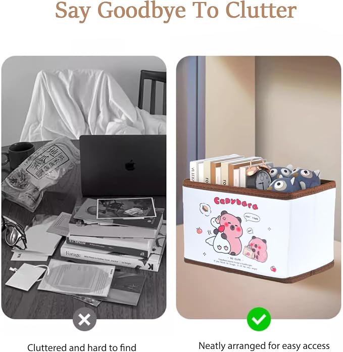 Kawaii Collapsible Storage Bin, Cute Capybara Storage Box Foldable Baskets,Office Desk Bathroom Vanity Decor, Cute Capybara Room Decor, for hair accessories,lipstick,makeup brush...