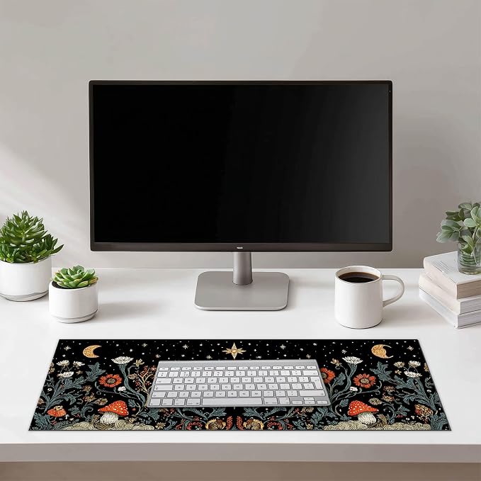 HOMETITUTE XL Mouse Pad 31.5 x 11.8 Inch Vintage Butterfly and Moon Design Large Desk Mat Extended Gaming Mousepad Non Slip Waterproof Desk Pad Keyboard Mat Computer Accessories for Office Home