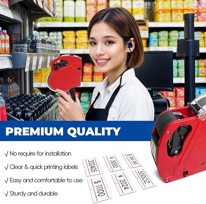 Price Gun,Handheld Price Tag Gun Red Pricing Gun with Extra 10,000 Pad Labels and 2 Pack of Inks Price Guns Tool Set for Retail, Price Stamp for Groceries Price Labeling