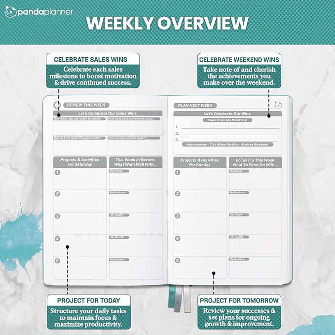 Planner 2026 – Panda Planner Sales Pro Daily Planner for Salespeople | 90-Day Undated Productivity, Goal, & Sales Tracker | Business Planner with Monthly, Weekly & Daily Layout | Teal