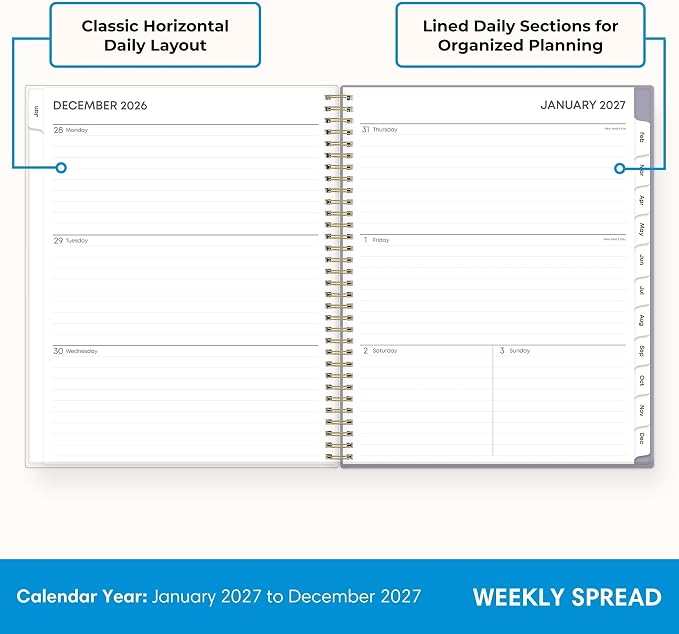 Blue Sky 2027 Weekly and Monthly Planner Calendar, January 2027 - December 2027, 8.5" x 11", Flexible Cover, Laminated Tabs, Durable Twin Wire Binding, Storage Pocket, Tula