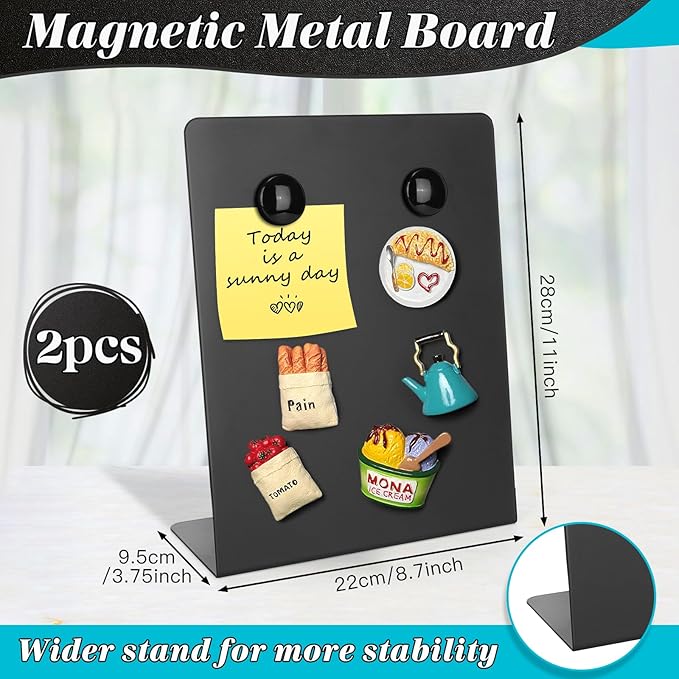 2 PCS Large Magnetic Bulletin Board with Stand, 11x8.7x3.75inch Metal Magnet Display Board, Tabletop Memo Board, Magnetic Display Stand with 4 Magnets for Home School Office (2 PCS, 11x8.7x3.75inch)