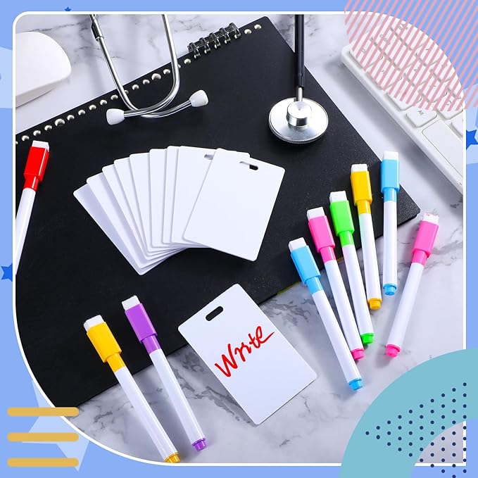 Laumoi 24 Packs Pocket Sized Erasable Notepad Badge Accessory 12 Mini Whiteboard Clipboard Hangs with Badge Mini Small Dry Erase Board with 12 Dry Erase Marker Office School(Colorful,3.4 x 2.1 Inch)