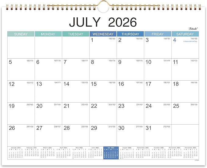 2026-2027 Wall Calendar - Jul 2026 - Dec 2027, 18 Monthly Hanging Calendar 2026-2027 Planner, 15" x 11.5", Spiral Binding, Yearly Overview, Holidays, Large Blocks, Perfect Organizer for Home & Office