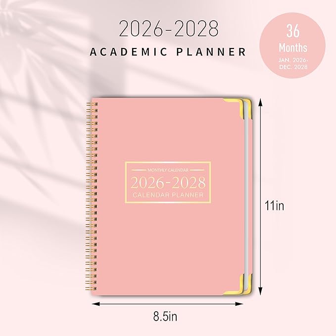 Monthly Planner 2026-2028, 2026-2028 Calendar 36 Months, 8.5" x 11", Jan 2026- Dec 2028,Metal corner protectors with Spiral Bound, 3 Years Academic Planner Perfect for School & Office for Women & Men