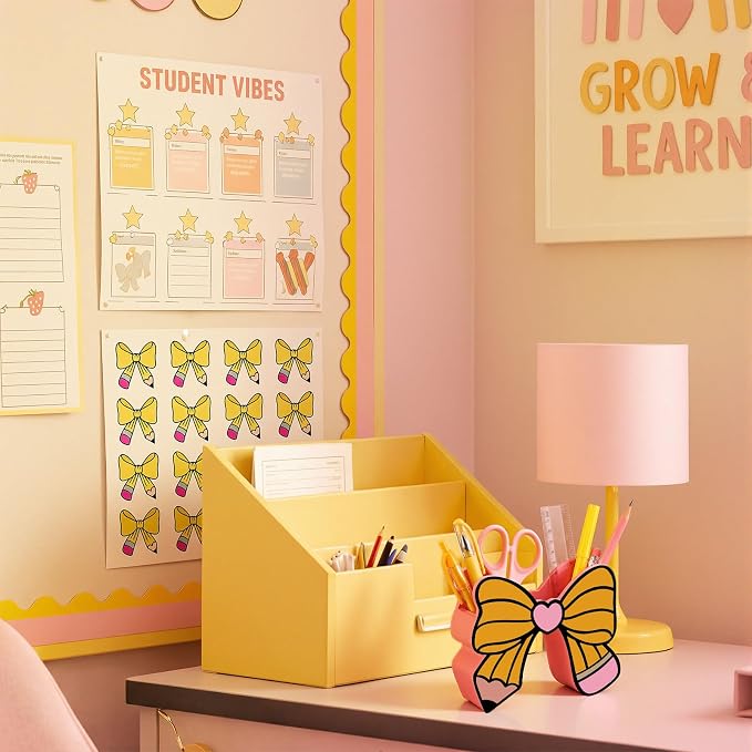 Tenceur Pencil Bow Pen Holder for Desk Large Capacity Bow Pencil Holder Coquette School Supplies Set Desk Organizer Cute Teacher Office Decor Makeup Brush Holders Back to School Gift for Girls Women