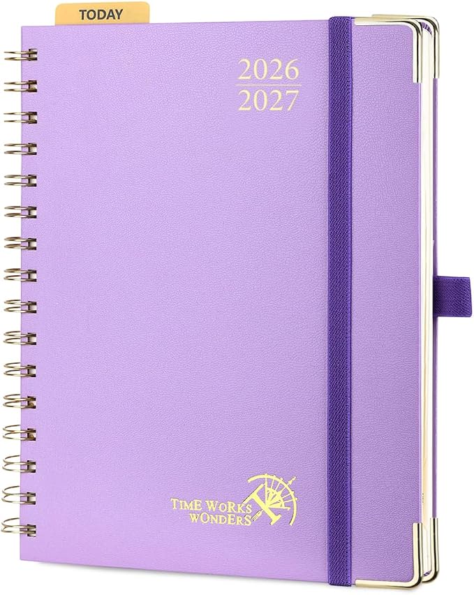 POPRUN 2026-2027 Academic Year Weekly and Monthly Planner Calendar,Jul 2026 - Jun 2027，6.25" x 8.5",Daily Agenda Book & Appointment Book with Hourly Schedule, Tabs, Hardcover, School and Office Supplies - Violet