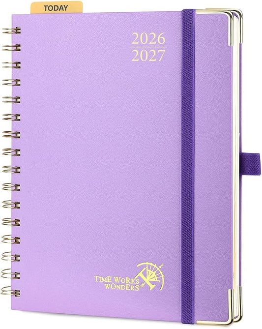 POPRUN 2026-2027 Academic Year Weekly and Monthly Planner Calendar,Jul 2026 - Jun 2027，6.25" x 8.5",Daily Agenda Book & Appointment Book with Hourly Schedule, Tabs, Hardcover, School and Office Supplies - Violet