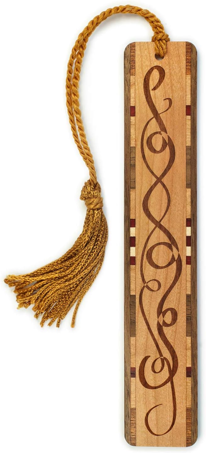 Ribbons Personalized Wooden Bookmark | Custom Engraved Interwoven Ribbon Scrollwork Pattern | Ornamental Gift for Book Lovers, Readers and Librarians | Handmade with Tassel | Made in the USA