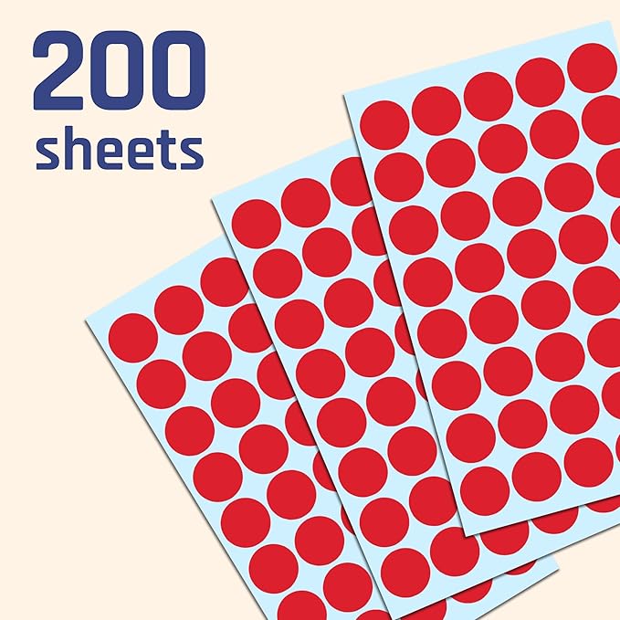 TownStix 8000 Pack, 3/4" Round Dot Stickers Circle Labels - Red