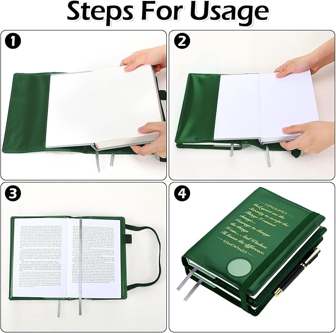 Motipuns Double Alcoholics AA Big Book Cover for 12 Steps & 12 Traditions Double AA Book Cover with Medallion Holder Pen Clip Alcoholics Gifts for Serenity Prayer(Dark Green)