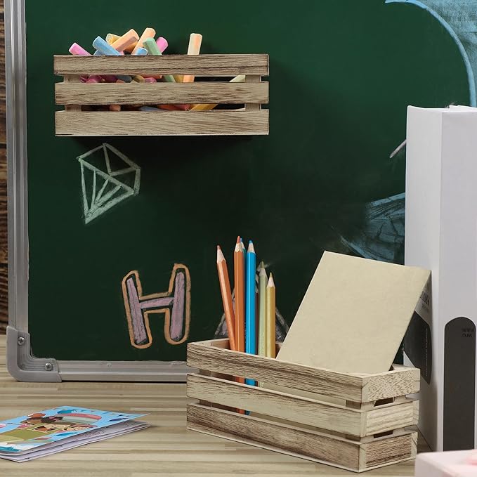Tatuo 4 Pack Magnetic Whiteboard Marker Holder Burnt Wood Dry Erase Marker Holder for Whiteboard, Desktop Office Supplies Organizer Crates(Burly Wood)