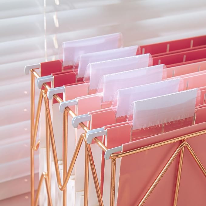 6 Pack Extra Capacity Hanging File Folders Letter Size, Reinforced Expandable Folders with 1/5-Cut Tabs for Filing Cabinets, Durable Office & Home Organizer, Pink