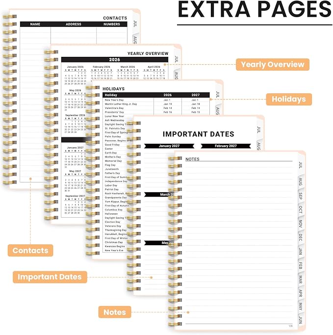 Planner 2026-2027, Monthly and Weekly Calendar Academic Planner July 2026 - June 2027, Hardcover Student Teacher Planning Agenda Book with Tabs, Perfect for Office School Supplies, A5 (6.3" x 8.5") - Feline Quilt