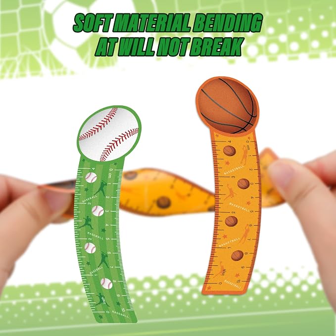 Teling 96 Pcs Cute Sports Bookmark Rulers for Kids Bulk Sport Themed Bookmark Reading Ruler Birthday Party Favor Gift for Student Teens Baseball Soccer Basketball Football Classroom Prize Supplies