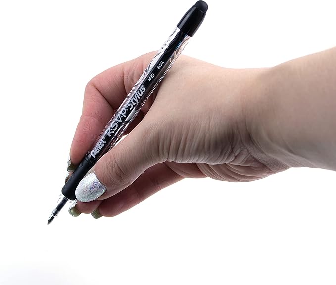 Pentel RSVP STYLUS Ballpoint Pen, Medium Line, Black Ink, Box of 12 (BK91L-A)