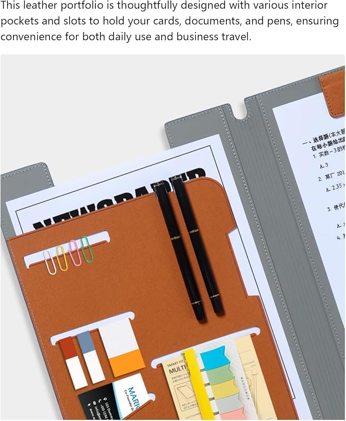 A4 Leather Padfolio Clipboard Folder, Leather Portfolio for Men and Women, Business Portfolio Binder, Business Card Holder Reciept Pocket A4 File& Document Sleeve, Notepad Clipboard
