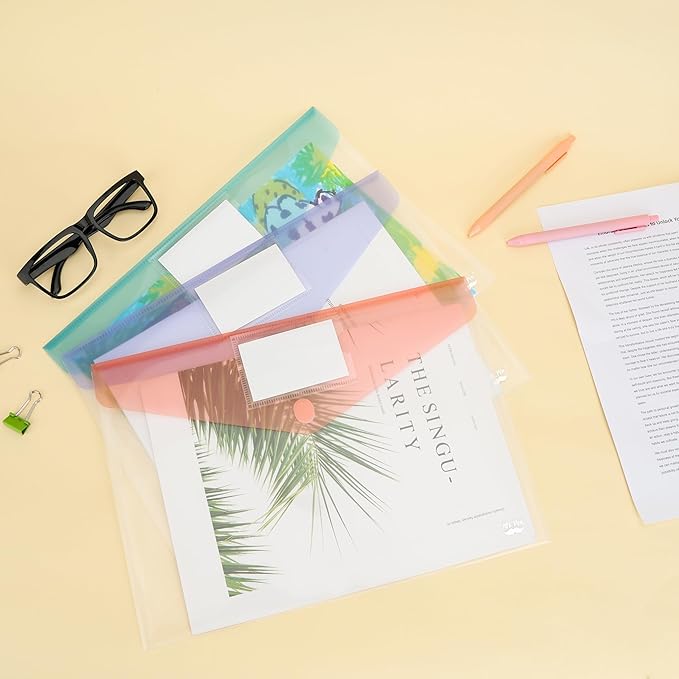 Mr. Pen- Clear Plastic Envelopes File Folders, 10 Pack, A4, Letter Size, Colorful Flaps, Clear Folders for Documents Plastic Poly Envelopes with Label for School, Home, Work, Office, Organizer