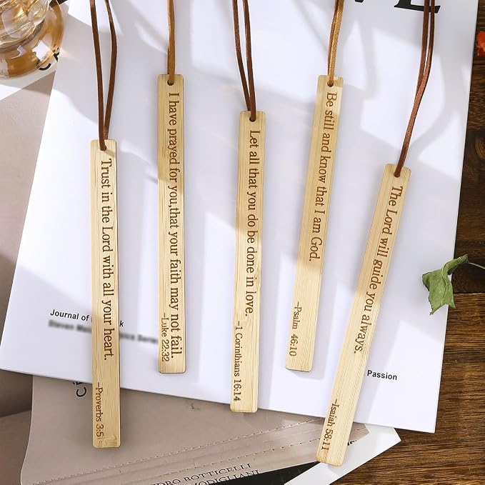 10 Pcs Bible Bookmarks for Men Women, Bamboo Bulk Christian Bookmarks Gifts Book Marks for Reading Bible Accessories (Simple)