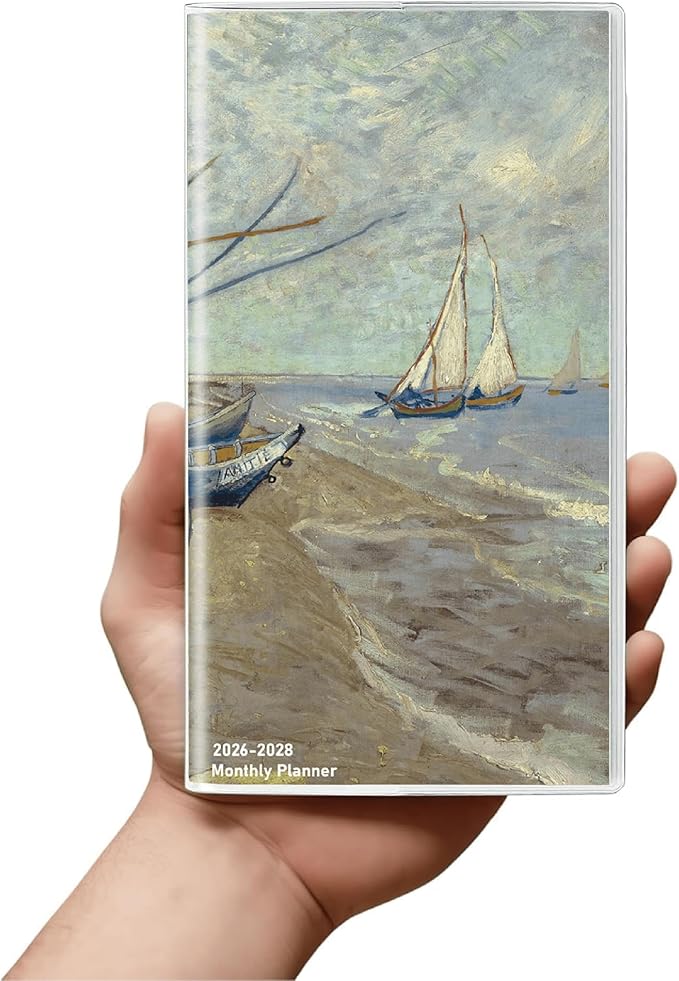 Pocket Calendar 2026-2028 Art Series, Monthly Planner Jan 2026 to Jul 2028 (3.7" x 6.7") Perfect Purse Calendar, Pocket Agenda with Protective Plastic Sleeve-Boat
