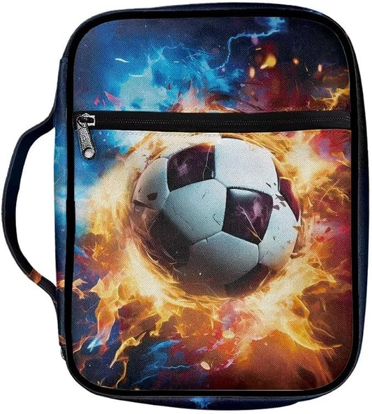 Coldinair Football Lightening Fire Bible Cover for Men Teen Kids Bible Covers Case Case with Durable Handle Pocket and Zipper Bible Journal Case Nylon Bible Protector