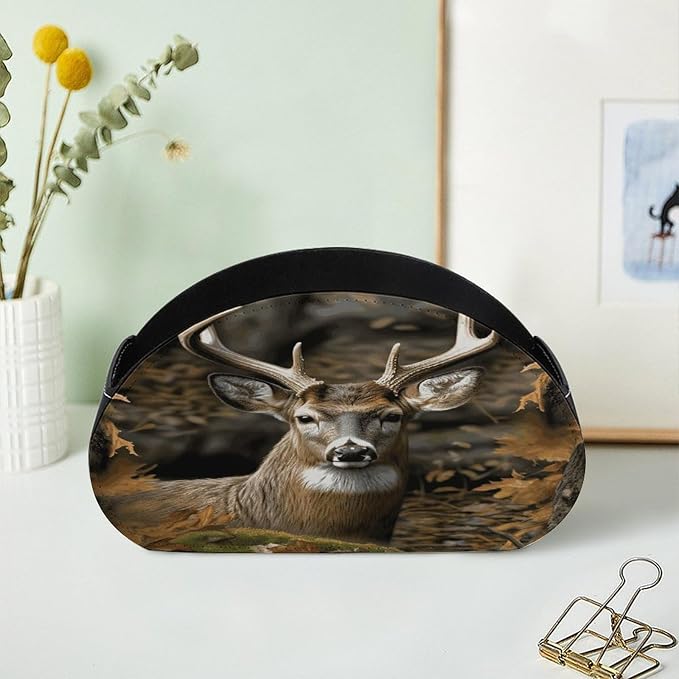 Leather Remote Control Holder with 5 Compartments Camouflage Deer Remote Caddy Desktop Organizer Store TV Remote Holder Remote Organizer for Bedside Table Office Desk