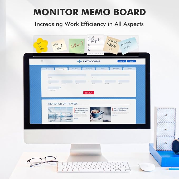 DOLLAR BOSS 15.7" x 3.1" Monitor Memo Board, 1 Pc Clear Acrylic Office Desk Accessories Computer Screen Side Note Holder Transparent Message Board for Sticky Notes Reminders & Memos, Fits PC & Laptop