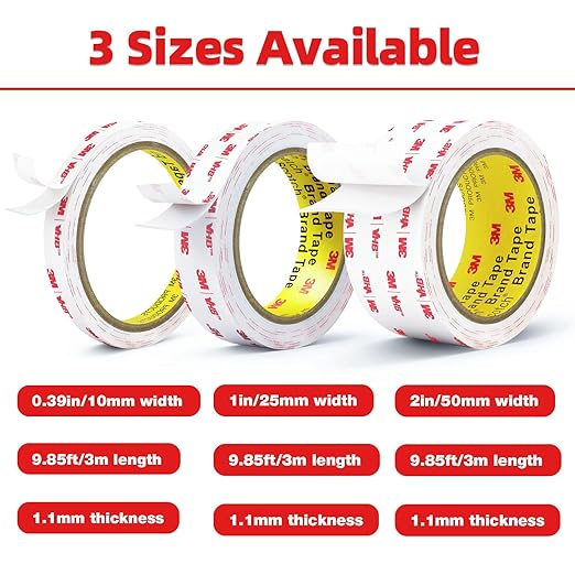 3M Double Sided Tape Heavy Duty, 1" x 9.85FT Removable Mounting Tape for Wall, Extra Strong Foam Tape, Picture Hanging Adhesive Strips Waterproof for Cars, Walls, Home, Office Décor