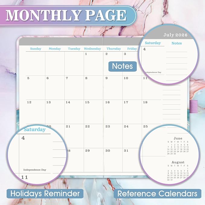 2026-2029 Monthly Pocket Planner - 3 Year Monthly Planner 2026-2029, Jul. 2026 - Jun. 2029, 6.3" x 3.8", 2026-2028 Small/Purse Planners with 60 Notes Pages, Inner Pocket, Pen Loop, Elastic Closure