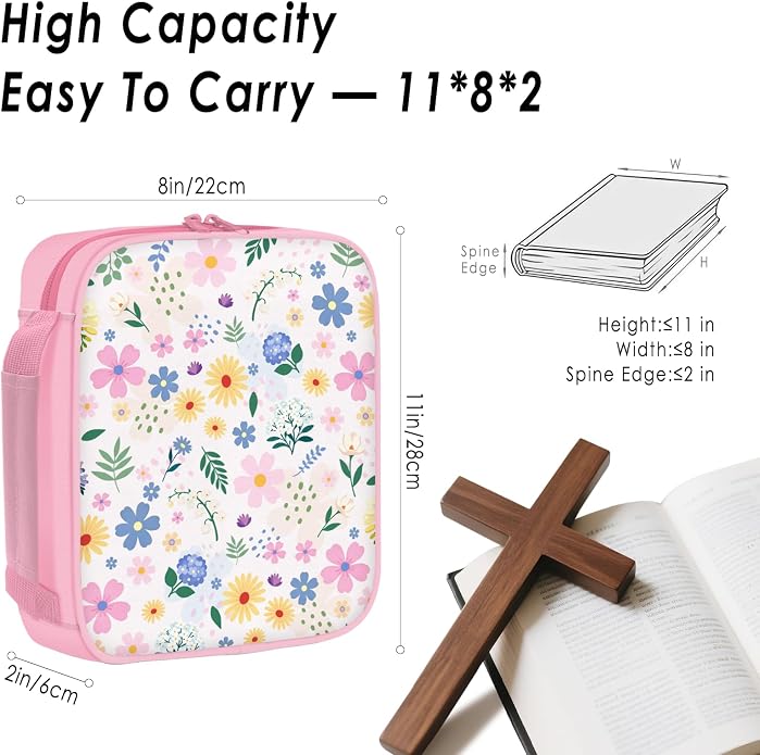 Bible Cover for Women, Bible Holder, Bible Cover With Handles, Bible Carrying Case, Bible Bags With Zipper and Pockets