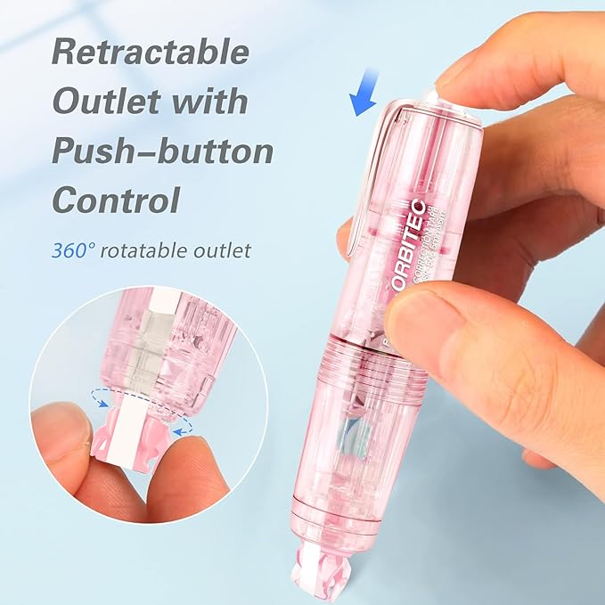 Refillable Retractable White Correction Tape,2PCS Cute White Correction Tape with 2 Extra Refills, Mini Aesthetic Pen Shaped Applicator with Easy to Use for School Office Supplies