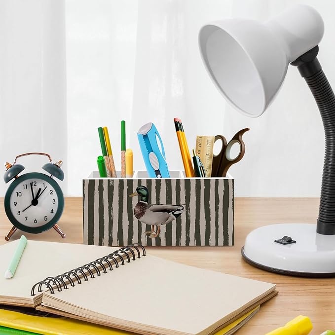 Mallard Duck Pen Pencil Holder for Desk, Preppy Olive Ducks Office Desk Accessories, Trendy Cute Mallard Duck Pen Holders Organizer for Nursery Classroom Bathroom