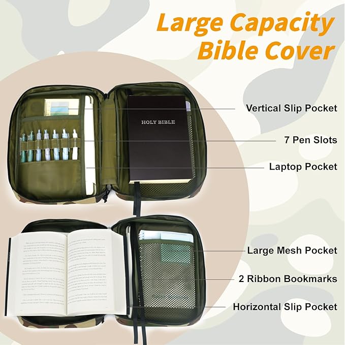 ATRIPACK Tactical Bible Cover For Men,Large Bible Case With Shoulder Strap,Water-Resistant Book cover With Handle,Multi-Functional Carrying Bible Holder Bag For Church,Study,Spiritual
