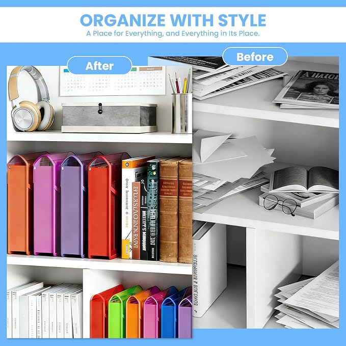 6Pcs Plastic Expanding File Folder, Transparent envelopes with Snap Closure, No Dividers, Large Capacity, Colorful File Folder Organizer, Accordion File Organizer, Fit Letter/A4 Size for Office/Home