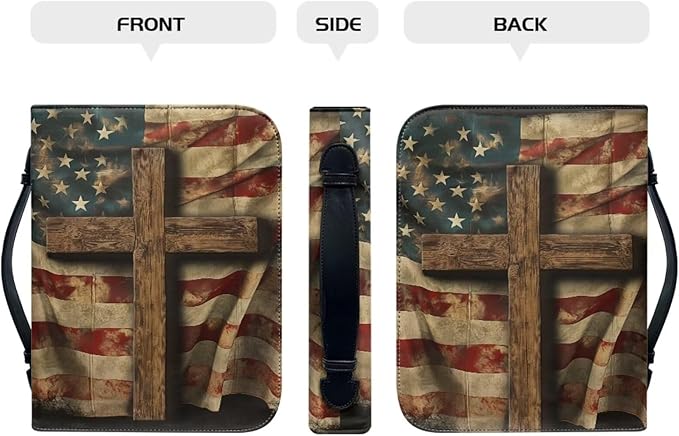 Retro American Flag Print Bible Cover Case for Women Carrying Book Case Church Bag for Biblical Carrying Book Case for Bible Accessories-Size：2XL