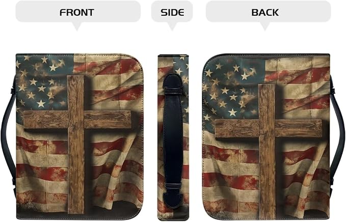 Retro American Flag Print Bible Cover Case for Women Carrying Book Case Church Bag for Biblical Carrying Book Case for Bible Accessories-Size：M