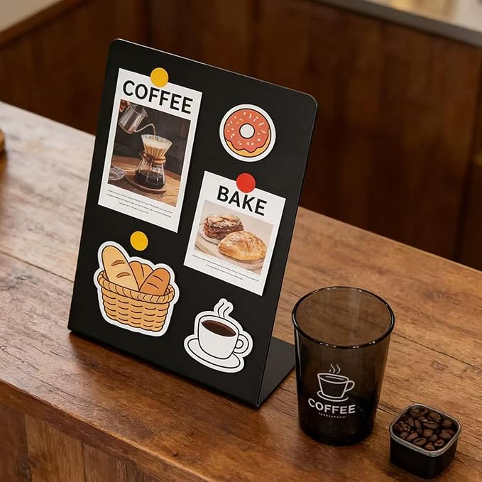 Magnet Board 7.87 x5.31 x 3.93 Stand Mini Black Metal Tabletop Memo Standing Magnetic Board for Desk - Magnetic Display for Back to School Menu Table， Photos，Memos (Black*2, 20 * 13.5 * 10cm)