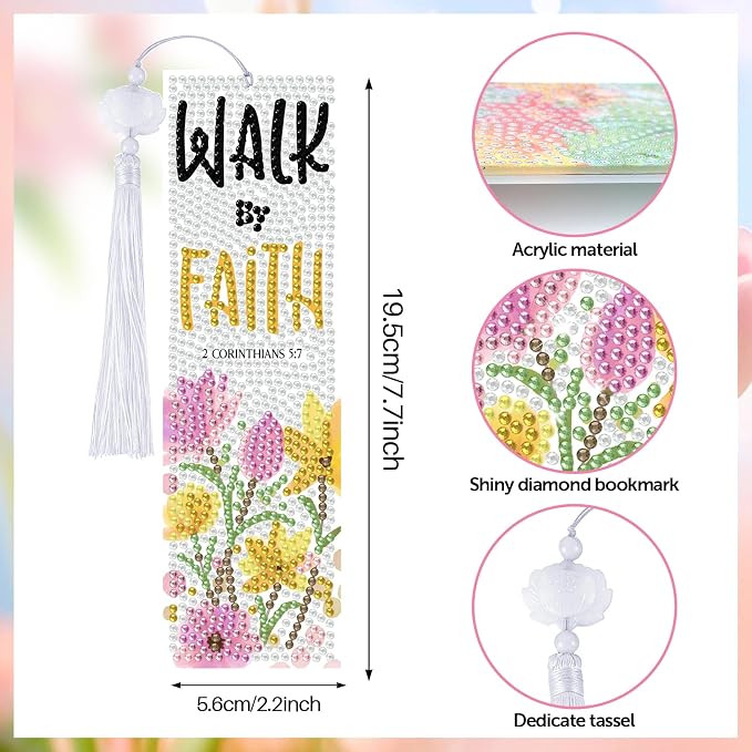 8 Pieces Christian Bible Verse Diamond Art Bookmarks 5d Christian Beaded Bookmark Acrylic Tassel Bookmark for DIY Making Beginners Adults Arts Craft Supplies (Christian-1)