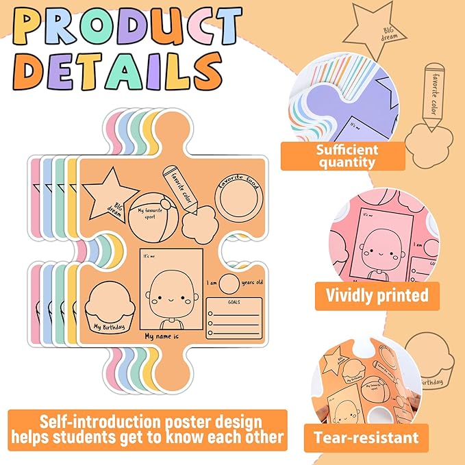 QOUBAI Pieces of Us Bulletin Board Set Puzzle Self-introduction Themed Classroom Bulletin Board Decorations All About Me Cutouts Classroom Decorations for Back to School Office Home Chalkboard Decor W