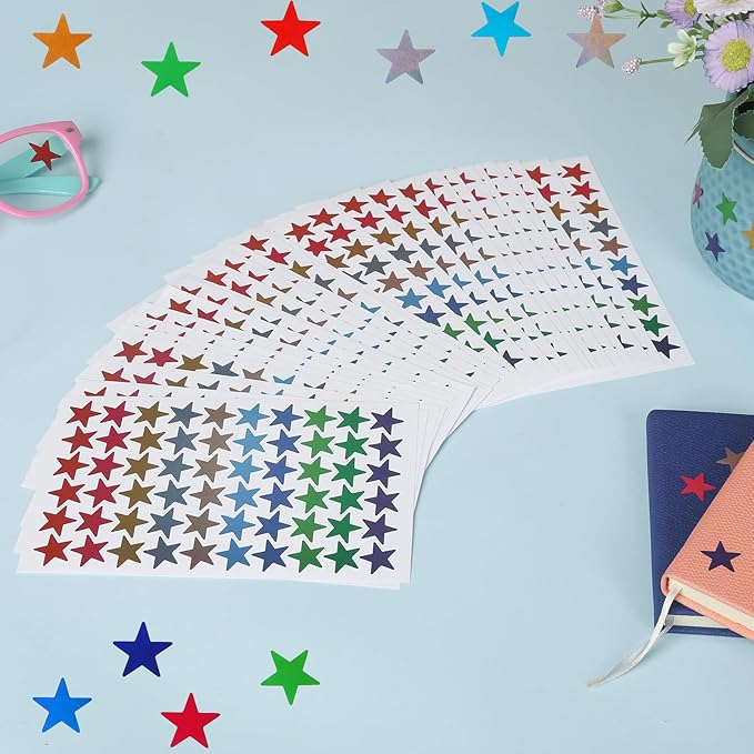 ONEDONE Star Stickers for Kids Reward - 10 Colors Small Star Stickers 2400 PCS Reward Sticker for Kids Behavior Chart School Classroom Teacher Supplies 0.6" Teacher Sticker