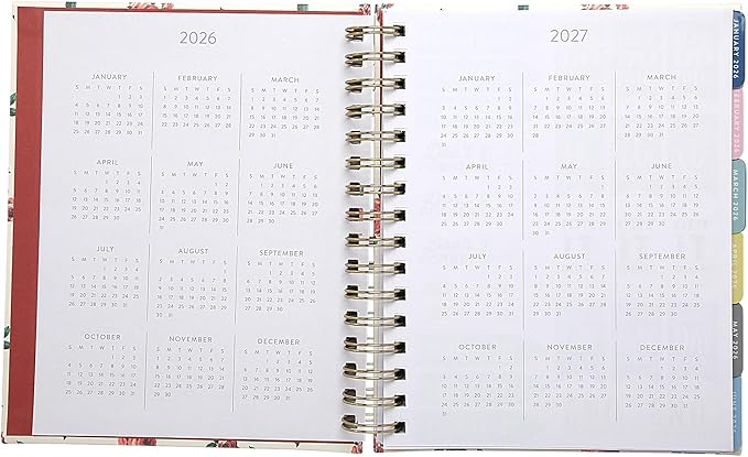WORLD TRAVELER 2026 Planner Weekly and Monthly - 7'' x 8.75'' Hard Cover January December Spiral Daily Planner 2026 To Do List, Size 7X8.75, Red Roses