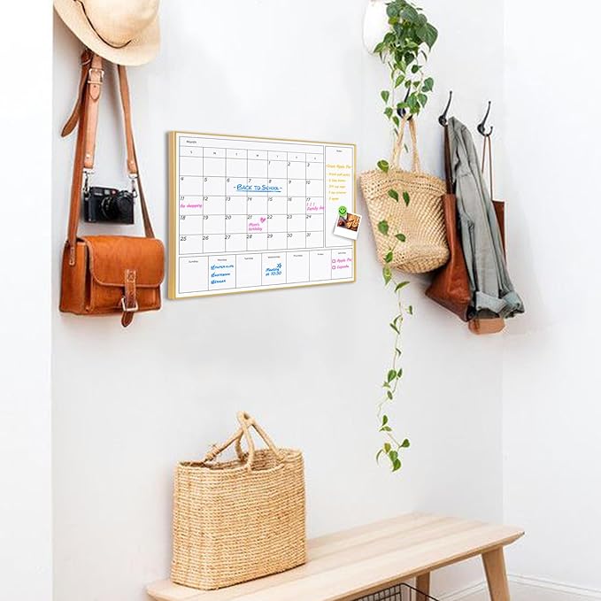 3-in-1 Dry Erase Calendar for Wall with Golden Aluminum Frame, 17x 13 inches Magnetic Monthly & Weekly Calendar Whiteboard, Dry Erase Board for Wall for Decor/Memo(YL+ZL-Gold,4333)